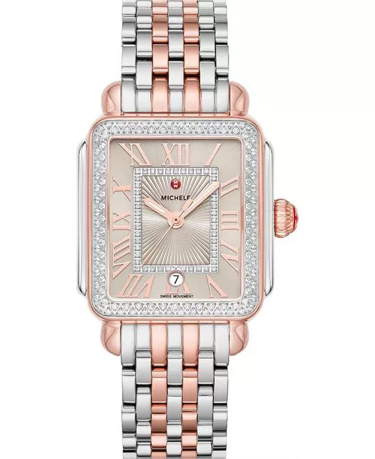 Michele Deco 18k Pink Gold Diamond Watch 33 mm x 35 mm