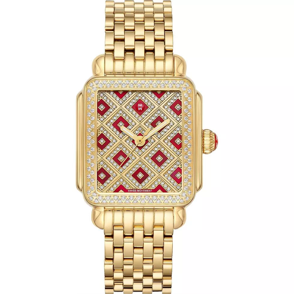 Michele Deco Château 18k Gold Diamond Watch 33 mm x 35 mm