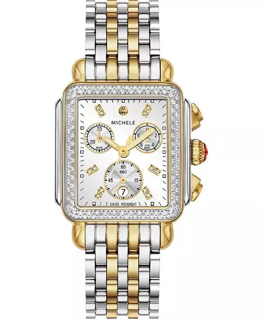 Michele Deco Diamond Two Tone 18K Gold Plated Watch 35mm