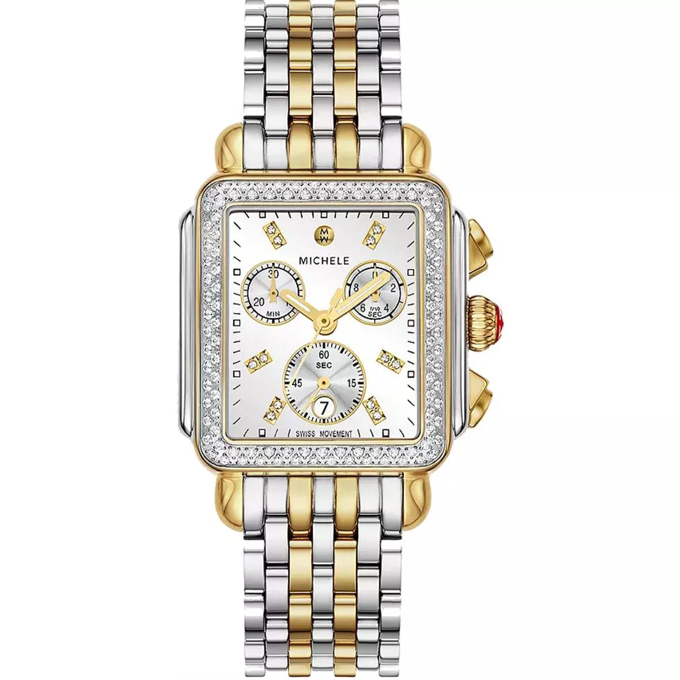 Michele Deco Diamond Two Tone 18K Gold Plated Watch 35mm