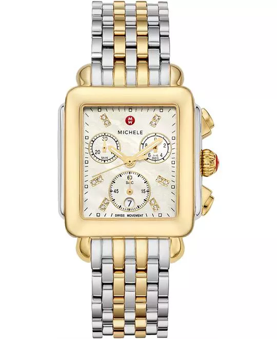 Michele Deco Diamond Two Tone 18K Gold Watch 33mm