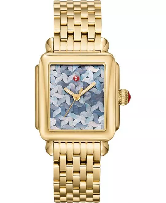 Michele Deco Gold Mosaic Dial Watch 33x35mm