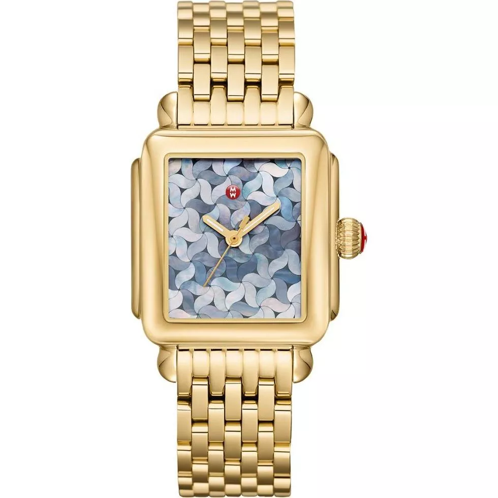 Michele Deco Gold Mosaic Dial Watch 33x35mm