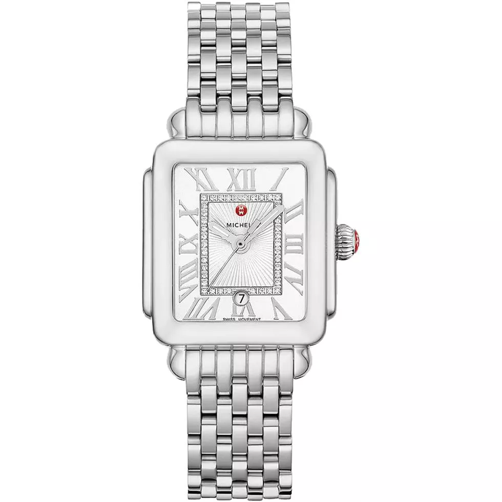 Michele Deco Madison Diamond Silver Tone Watch 31mm