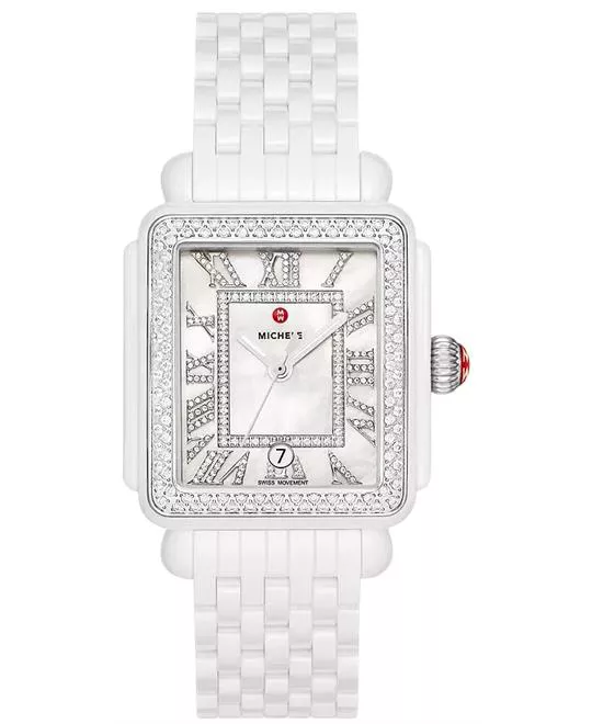 Michele Deco Madison White Ceramic Diamond Watch 33mm