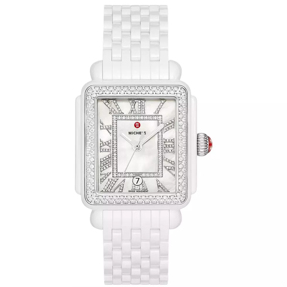 Michele Deco Madison White Ceramic Diamond Watch 33mm