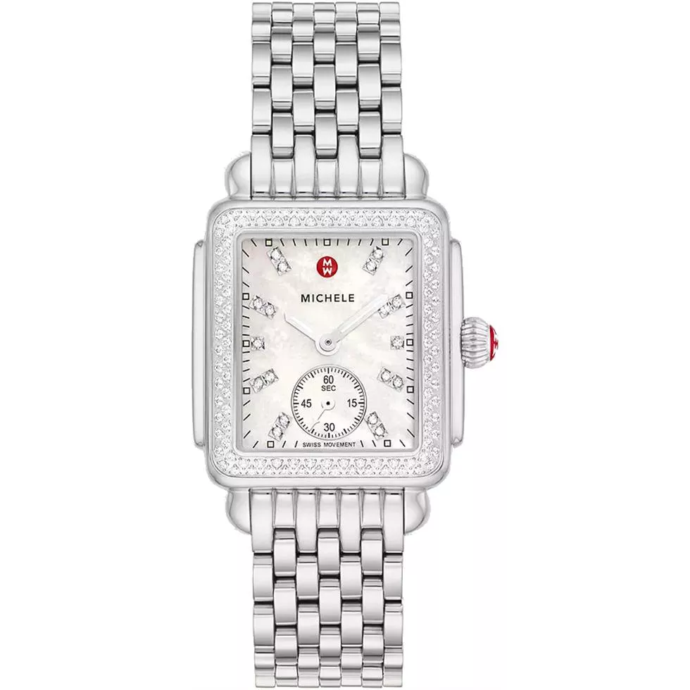 Michele Deco Mid Diamond Silver Tone Watch 31mm