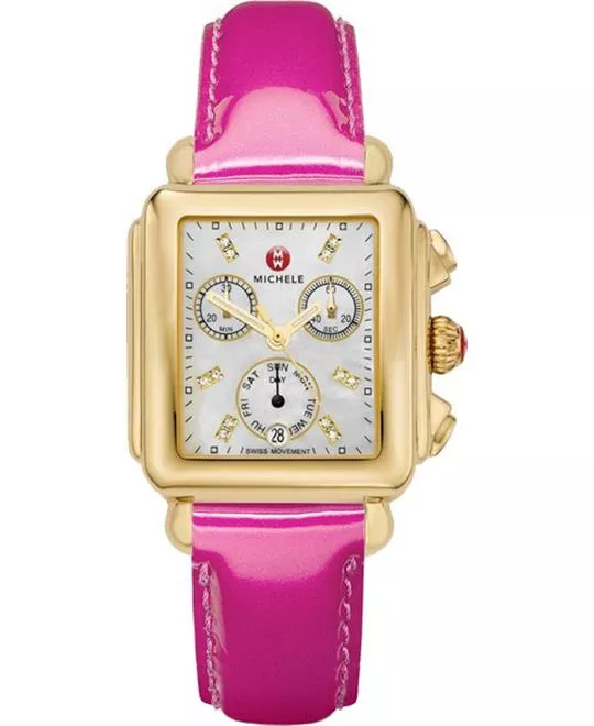 MICHELE Deco Mother of Pearl Pink Ladies Watch 33 x 35mm
