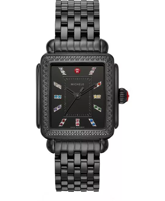 Michele Deco Noir Carousel Diamond Watch 33x35mm