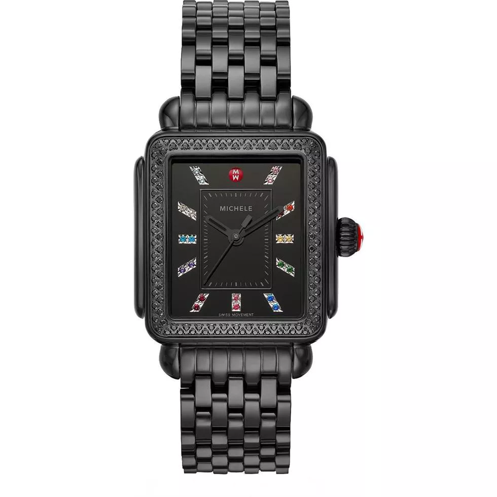 Michele Deco Noir Carousel Diamond Watch 33x35mm