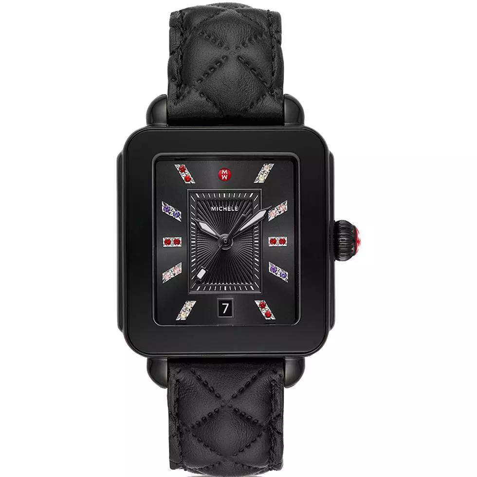 Michele Deco Sport Black Leather Watch 34mm