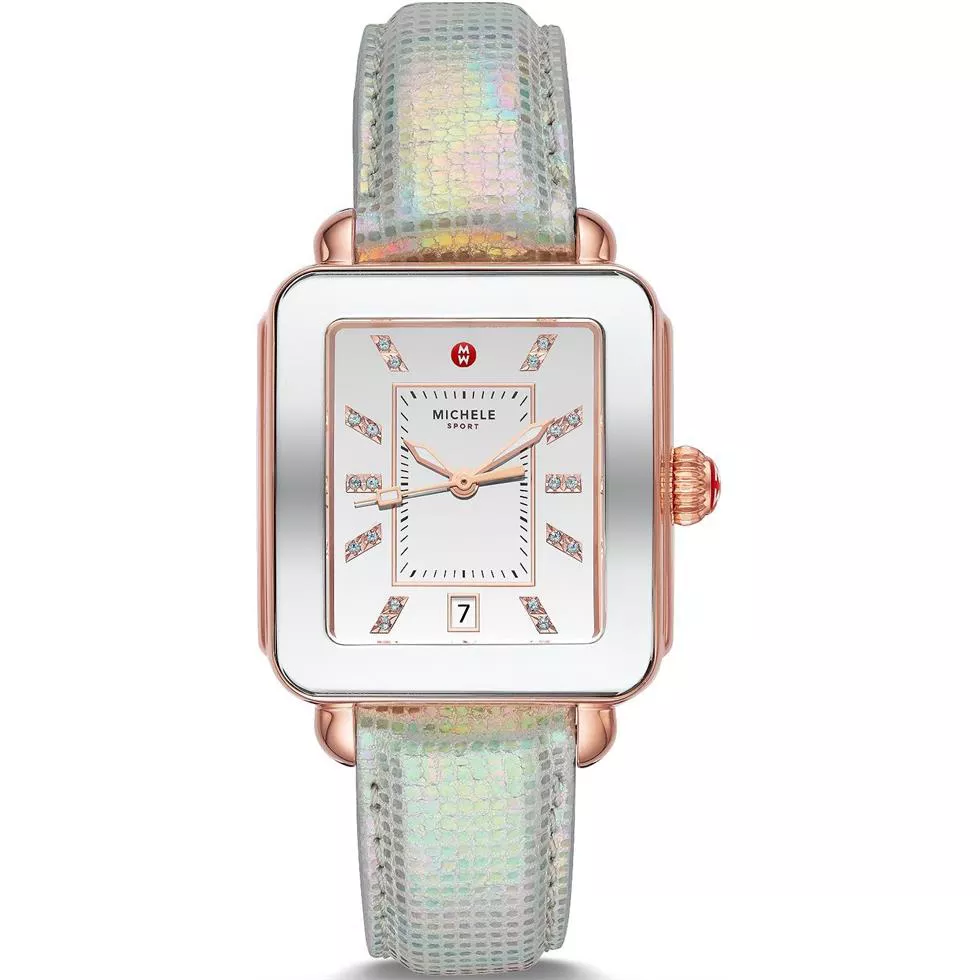 Michele Deco Sport Pink Gold-Tone Aqua Watch 34mm X 36mm