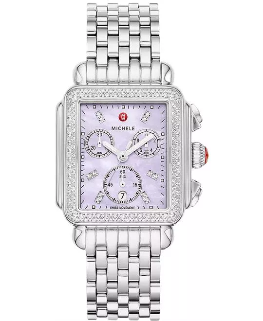 Michele Deco Stainless Steel Diamond Watch 33mm