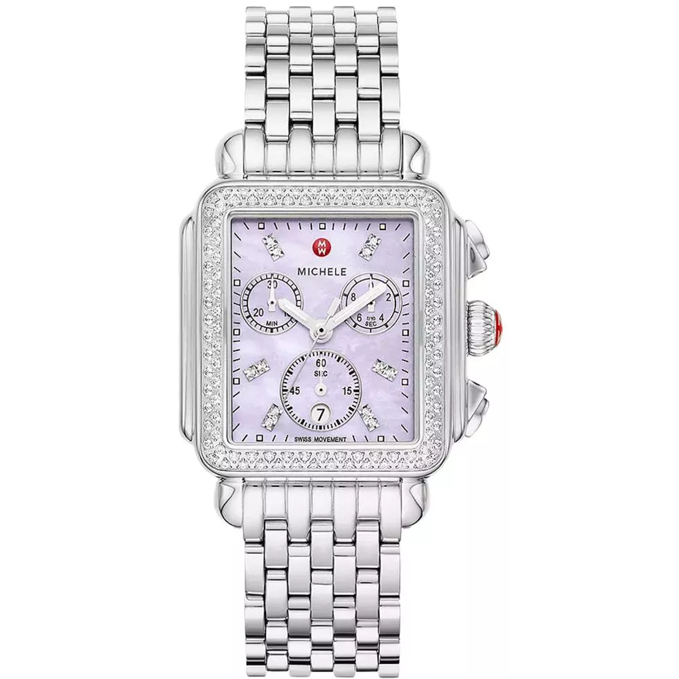 Michele Deco Stainless Steel Diamond Watch 33mm