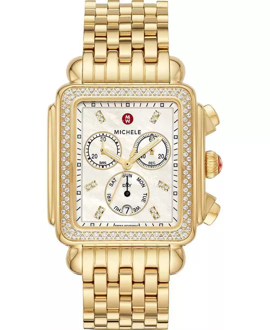 Michele Deco XL Gold Diamond Watch 36mm x 37.5mm