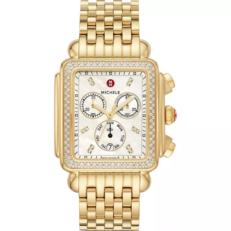 Michele Deco XL Gold Diamond Watch 36mm x 37.5mm