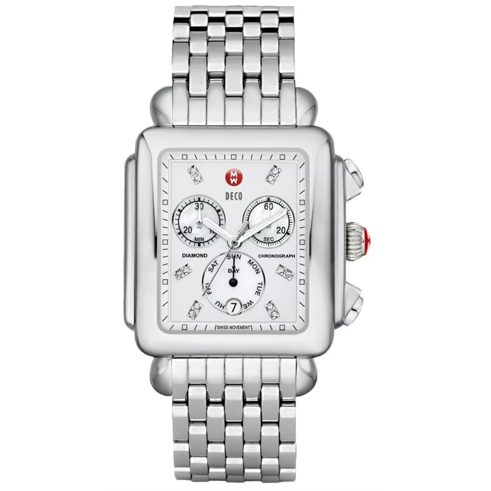 Michele Deco XL Swiss Quartz Silver Watch 36.5mm X 38mm