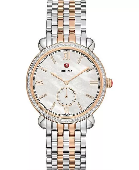 Michele Gracile White Mother of Pearl Dial Ladies Watch 36mm