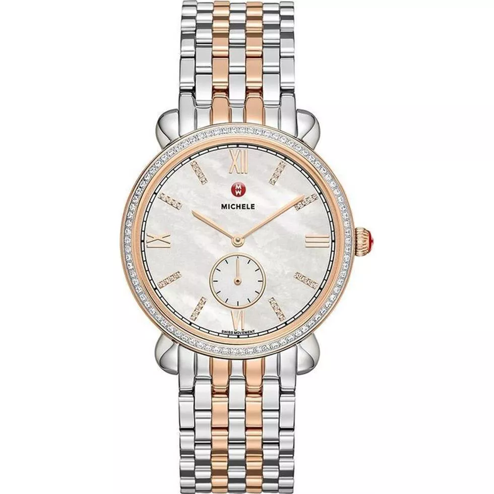 Michele Gracile White Mother of Pearl Dial Ladies Watch 36mm