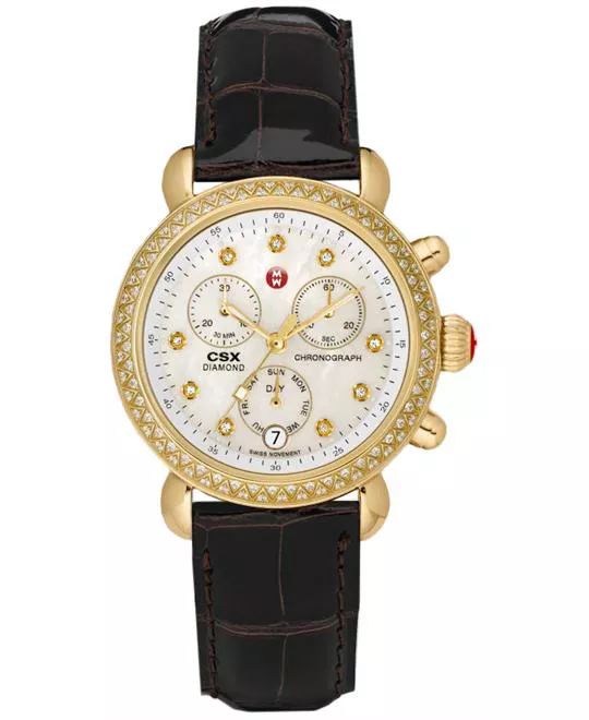 Michele CSX-36 Diamond Watch Espresso Alligator Ladies 36mm
