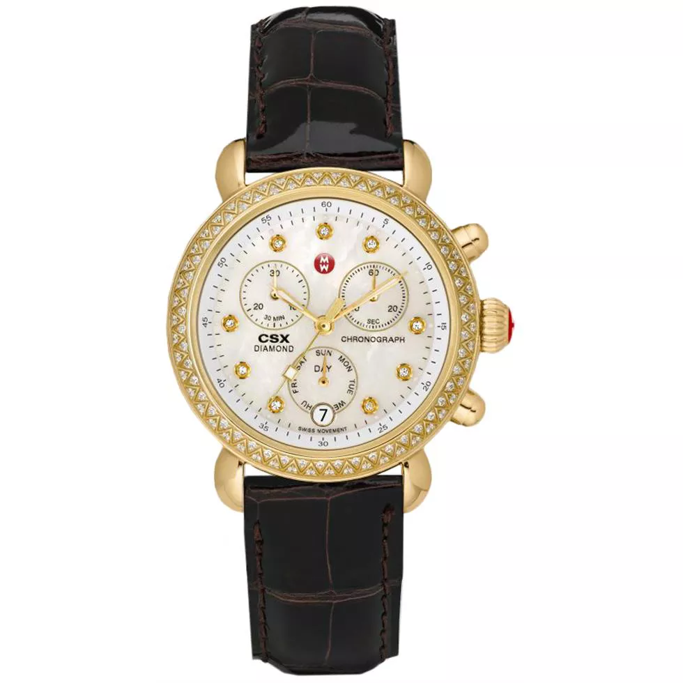 Michele CSX-36 Diamond Watch Espresso Alligator Ladies 36mm