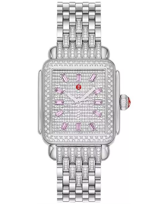 Michele Limited Edition Deco Pink Sapphire & Pavé Diamond Watch 35mm