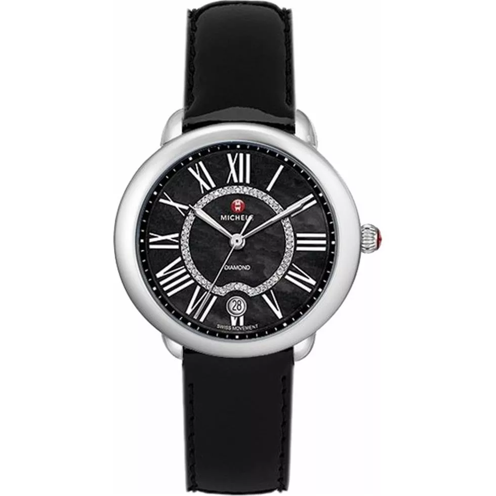Michele Serein 16 Black Diamond Patent Watch 36 x 34mm