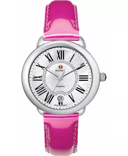 Michele Serein 16 Diamond Dial Pink Patent Watch 36 x 34mm
