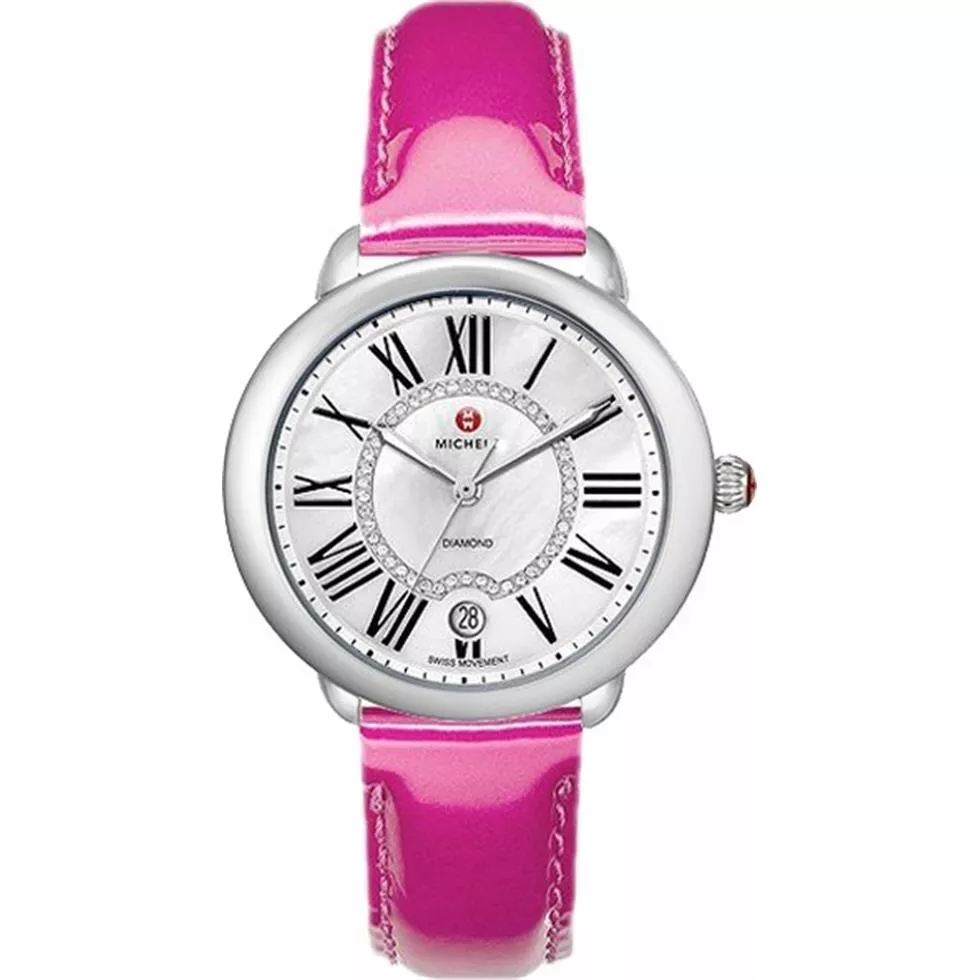 Michele Serein 16 Diamond Dial Pink Patent Watch 36 x 34mm