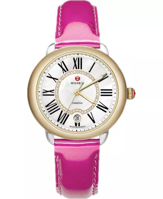 Michele Serein 16mm Diamond Pink Patent Watch 36 x 34mm