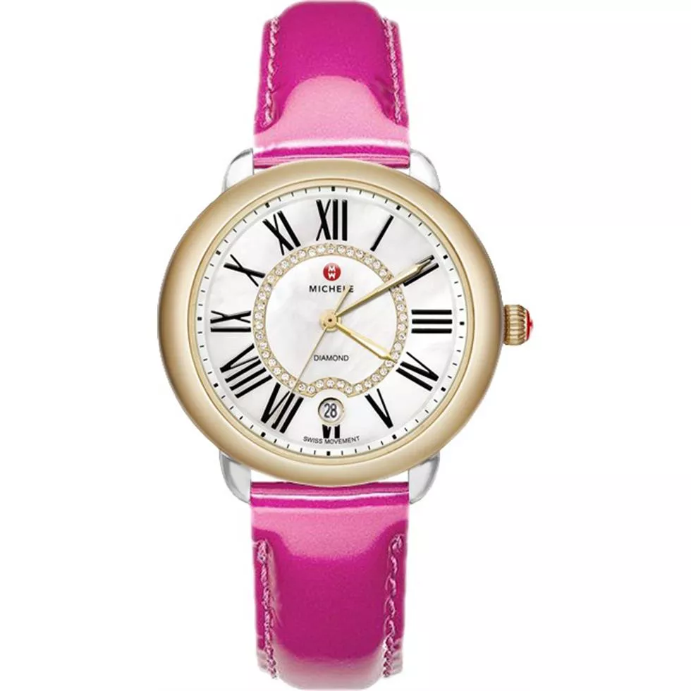 Michele Serein 16mm Diamond Pink Patent Watch 36 x 34mm