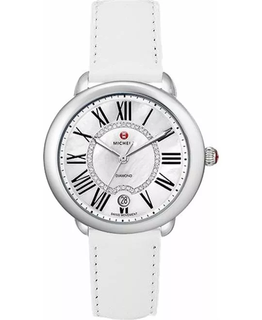 Michele Serein Diamond Dial White Patent Watch 36 x34mm