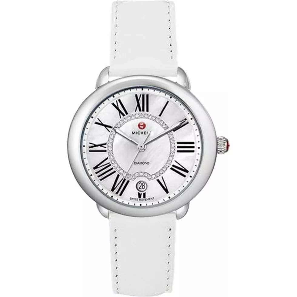 Michele Serein Diamond Dial White Patent Watch 36 x34mm