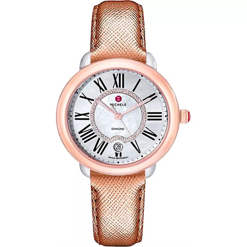 Michele Serein Mid 16 Diamond Saffiano Watch 36 x 34mm