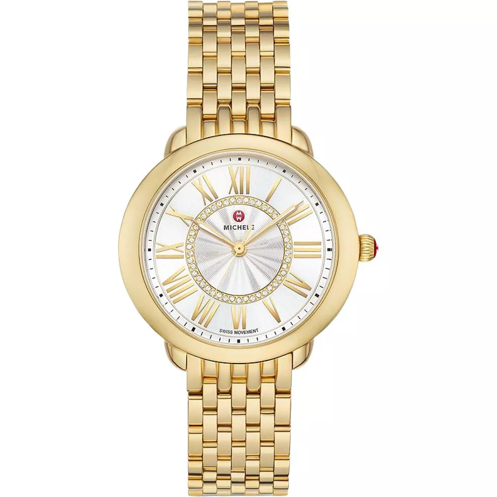 Michele Serein Mid 18k Gold-Plated Diamond Watch 36mm