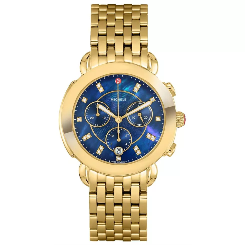 Michele Sidney Gold Diamond Dial Watch 38mm