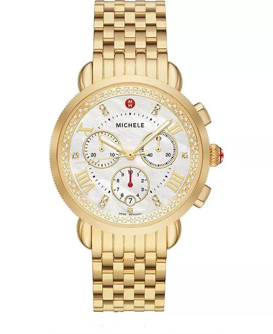 Michele Sport Sail Gold Diamond Stainless Steel Watch 38MM