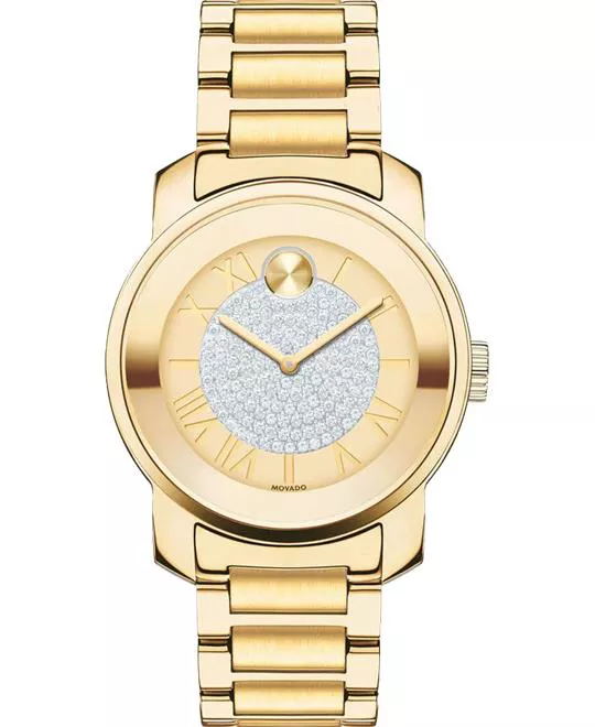 MOVADO Bold Gold Pave Dial  Ladies Watch 32mm