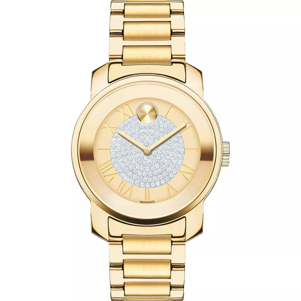 MOVADO Bold Gold Pave Dial  Ladies Watch 32mm