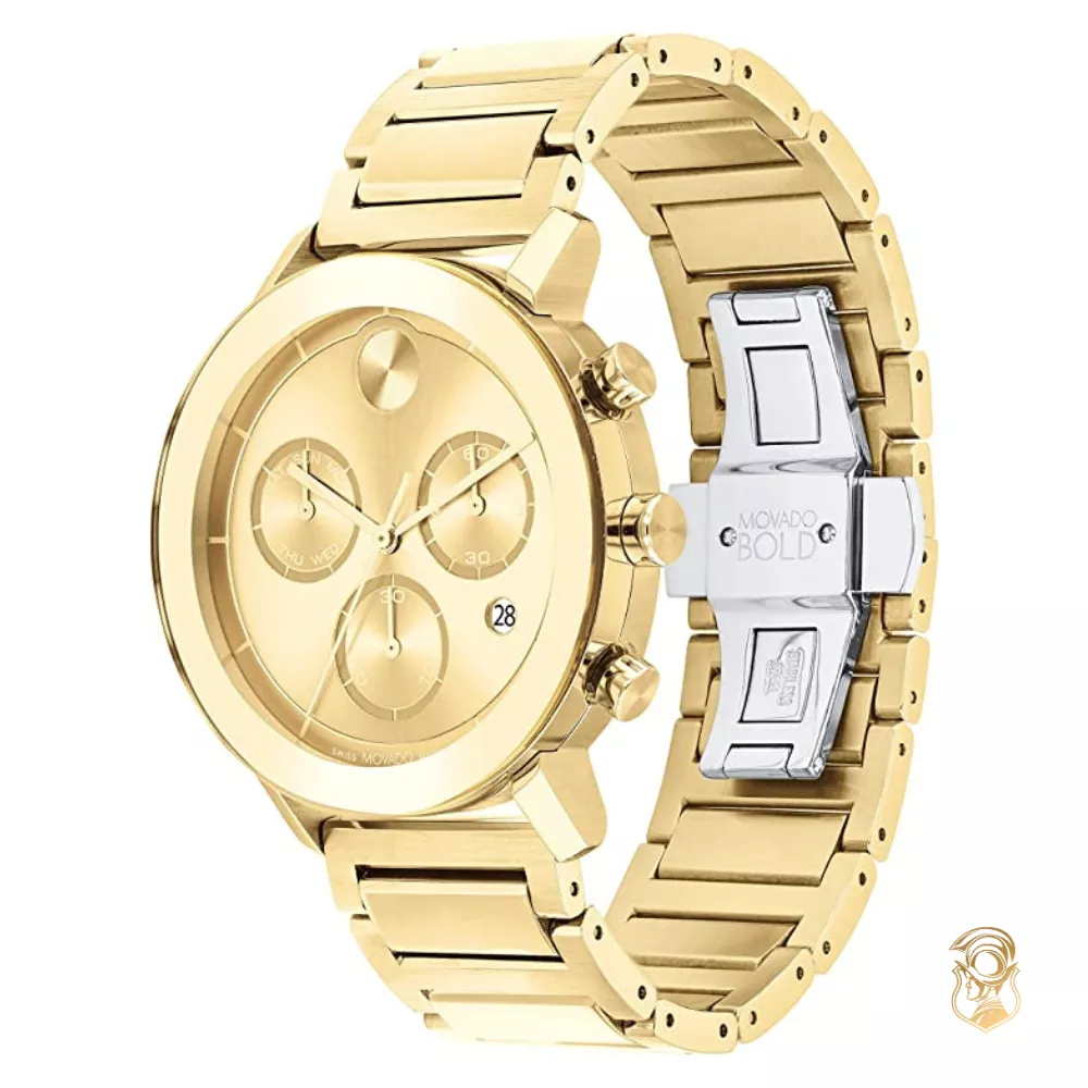 Movado Bold Gold Tone Chronograph Watch 42mm