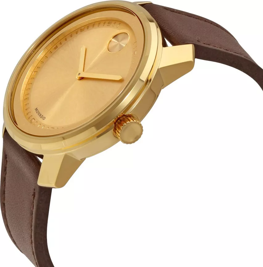 MOVADO Bold Gold-Tone Dial Brown Leather Men's Watch 42.5mm
