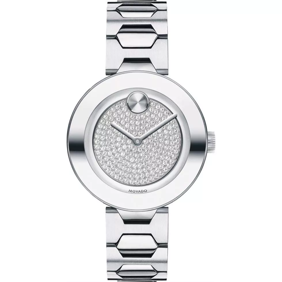 Movado Bold Silver Glitz Dial Watch 32mm