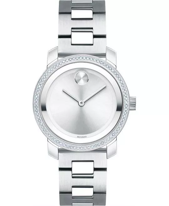 Movado Bold Silver Diamond Watch 30mm