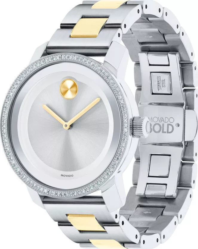 Movado Bold Silver Diamond Watch 36mm