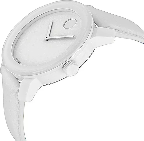 Movado Ladies Bold White Dial Leather Watch 42mm