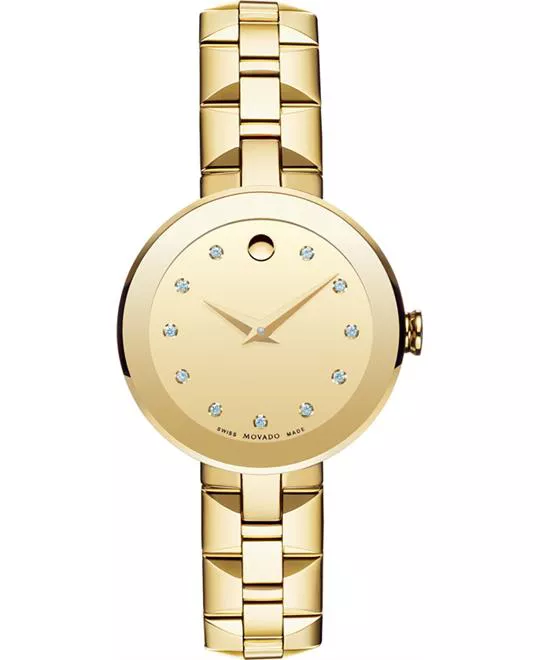 Movado Sapphire Gold PVD Ladies Watch 28mm