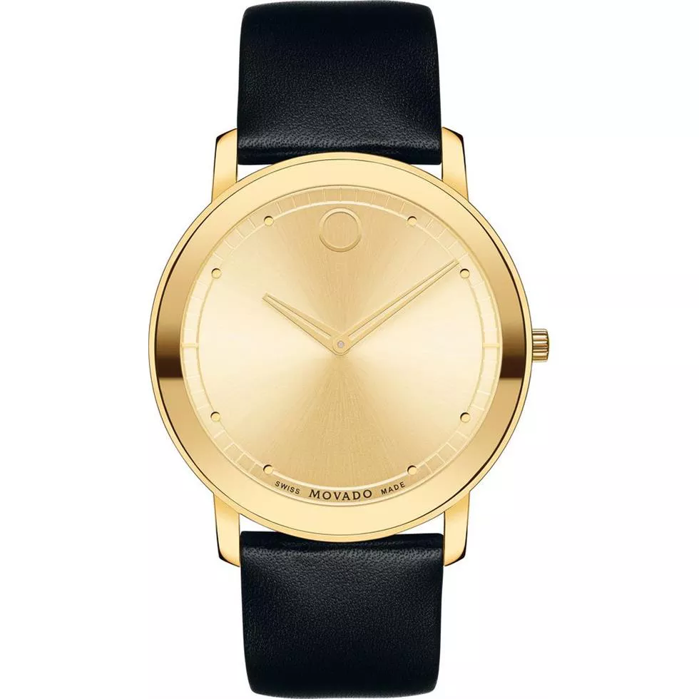 Movado Sapphire Gold Leather Watch 40mm