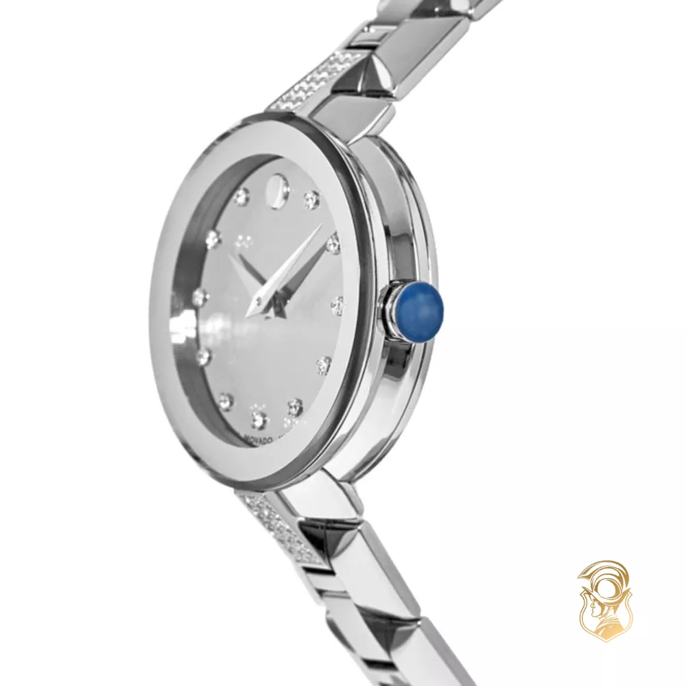 Movado Sapphire Silver Mirror Diamond Dial Watch 28mm