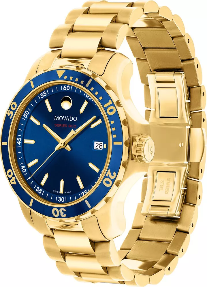 Movado Series 800 Blue Yellow Gold PVD Watch 40mm