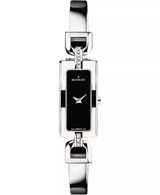 Movado Vivo Baguette Black Dial Watch 15mm